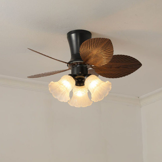 Traditional Luxury Iron ABS PE Flower Shaped 3-Light Ceiling Fan Light For Living Room