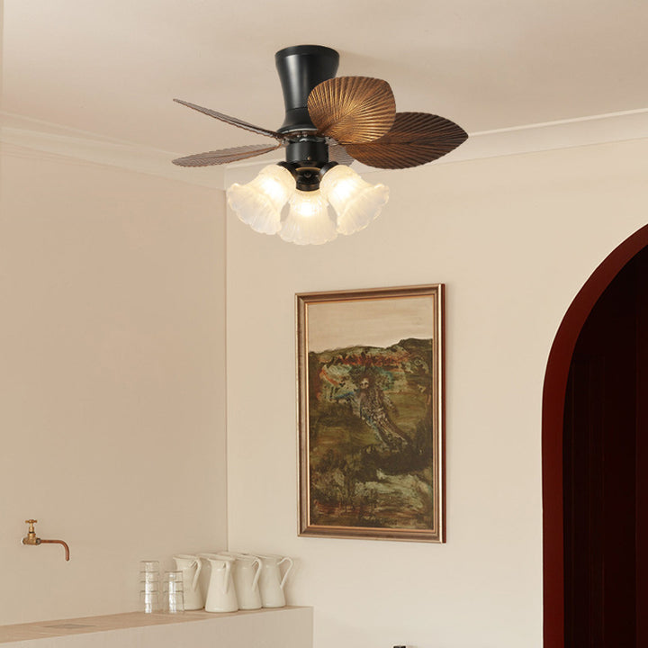 Traditional Luxury Iron ABS PE Flower Shaped 3-Light Ceiling Fan Light For Living Room