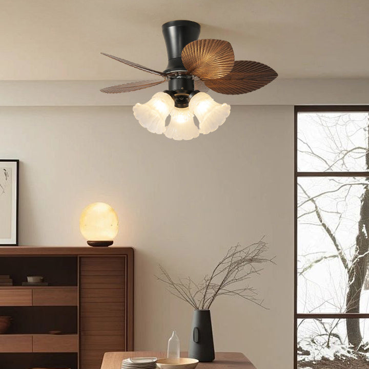 Traditional Luxury Iron ABS PE Flower Shaped 3-Light Ceiling Fan Light For Living Room