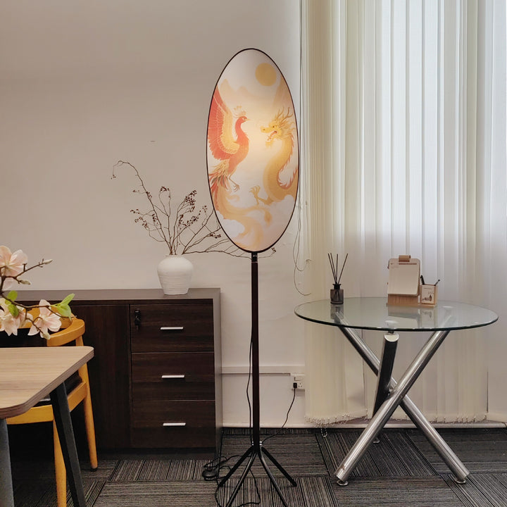 Traditional Chinese Fabric Ash Wood Iron Leaf-Shaped 1-Light Standing Floor Lamp For Living Room