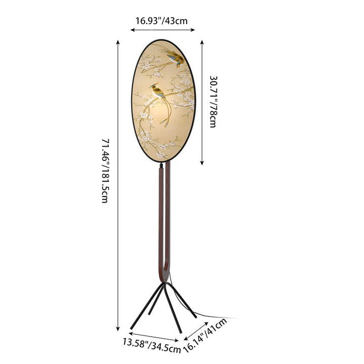 Traditional Chinese Fabric Ash Wood Iron Leaf-Shaped 1-Light Standing Floor Lamp For Living Room