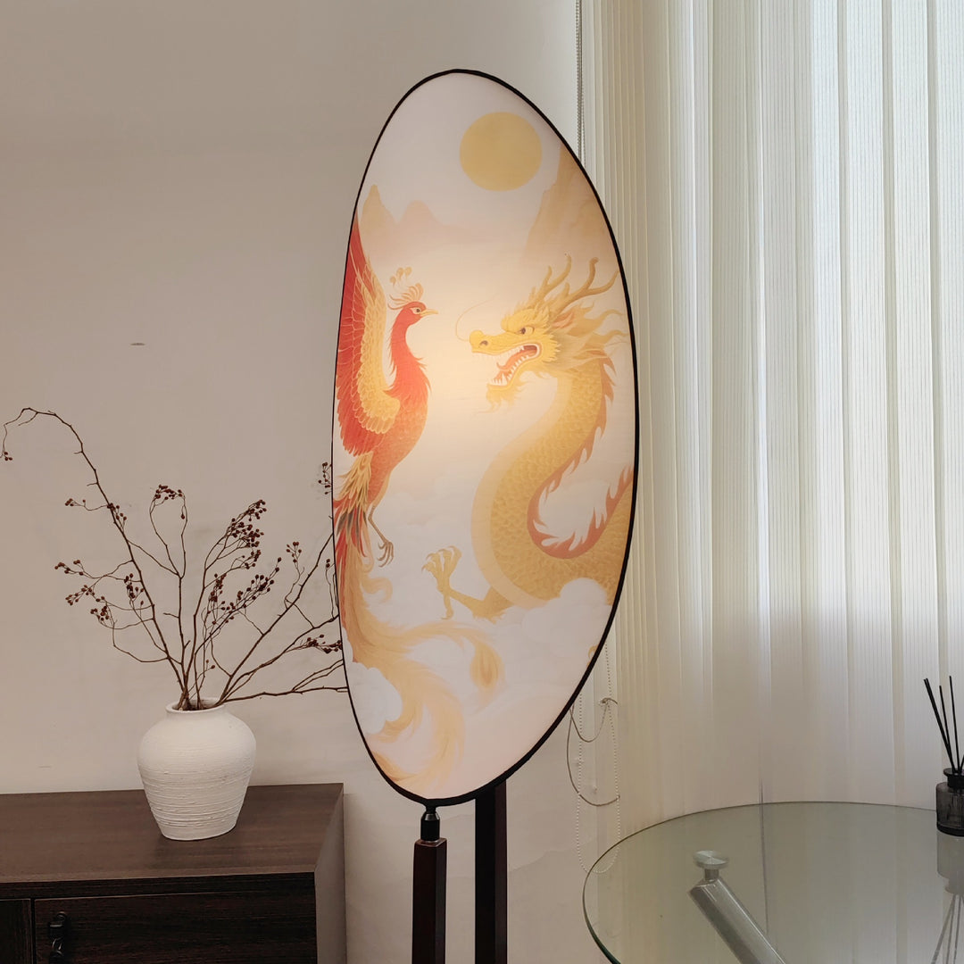 Traditional Chinese Fabric Ash Wood Iron Leaf-Shaped 1-Light Standing Floor Lamp For Living Room