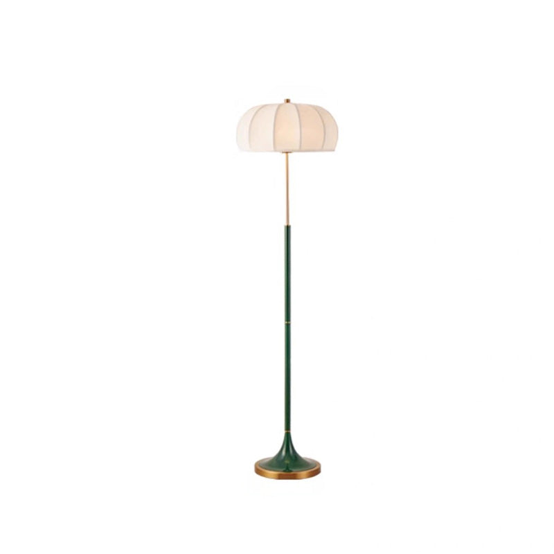 Contemporary Retro Fabric Metal Round Lantern Striped 1-Light Standing Floor Lamp For Living Room