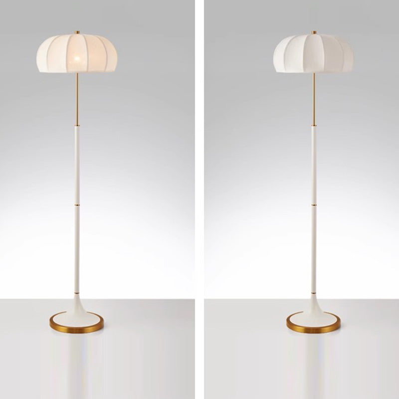 Contemporary Retro Fabric Metal Round Lantern Striped 1-Light Standing Floor Lamp For Living Room
