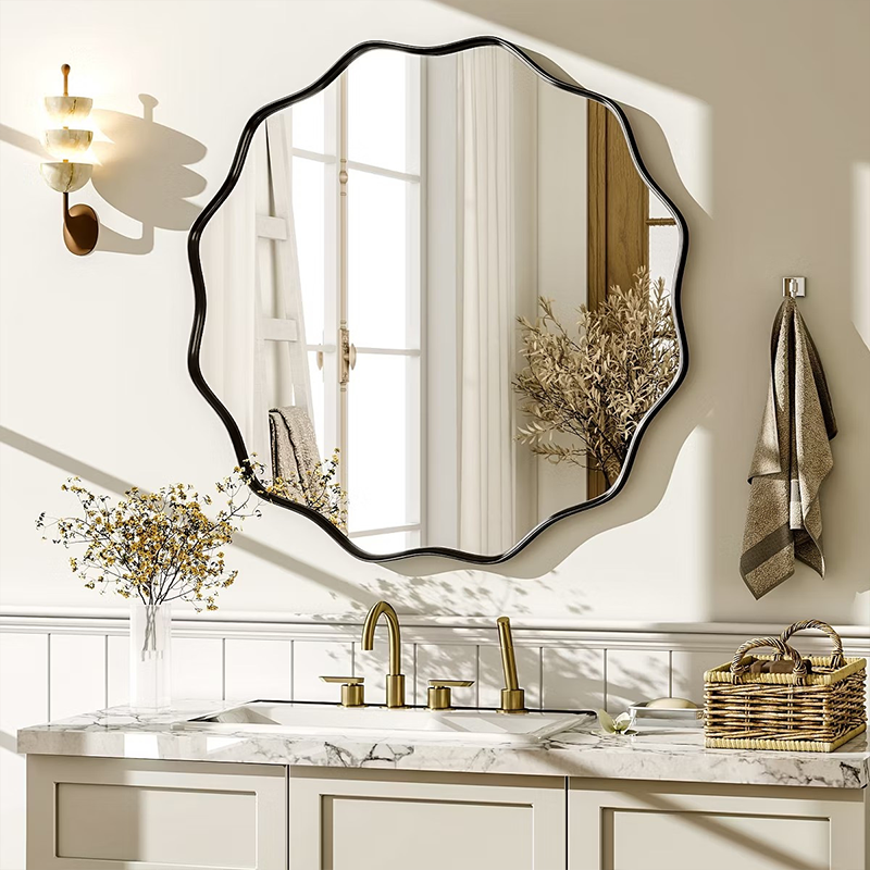 Modern Minimalist Irregular Aluminum Alloy Glass Wall Mirror For Bathroom