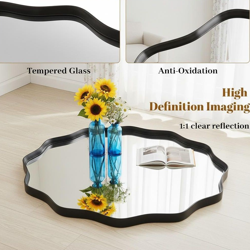 Modern Minimalist Irregular Aluminum Alloy Glass Wall Mirror For Bathroom