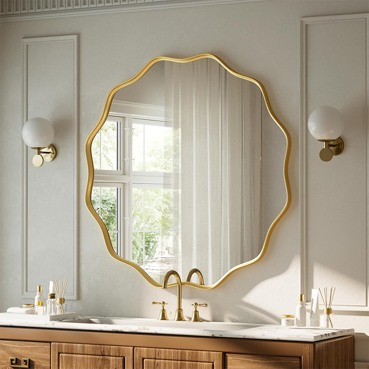 Modern Minimalist Irregular Aluminum Alloy Glass Wall Mirror For Bathroom