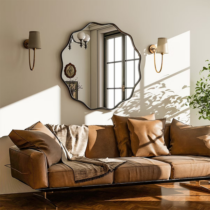 Modern Minimalist Irregular Aluminum Alloy Glass Wall Mirror For Bathroom