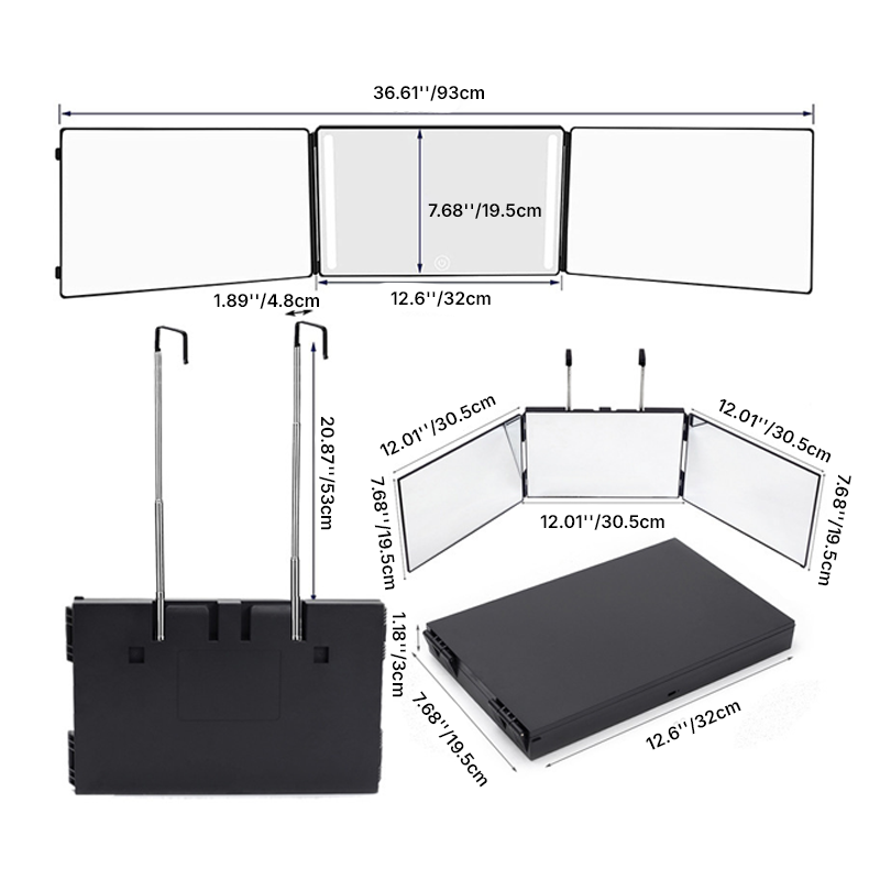 Modern Minimalist Rectangular ABS Glass Barber Wall Mirror Folding For Bathroom