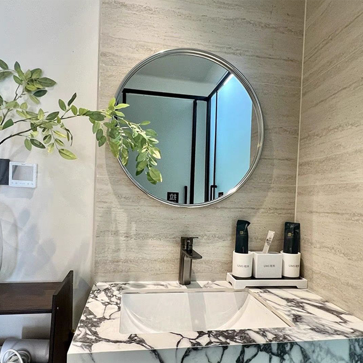 Modern Minimalist Round Square Stainless Steel Glass Wall Mirror For Bathroom