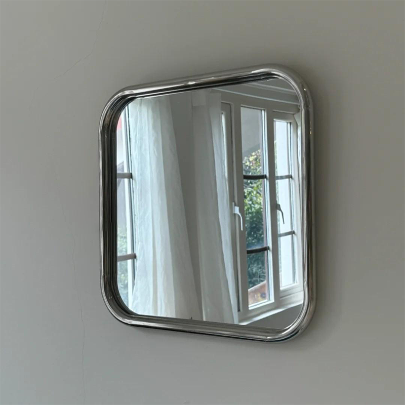 Modern Minimalist Round Square Stainless Steel Glass Wall Mirror For Bathroom