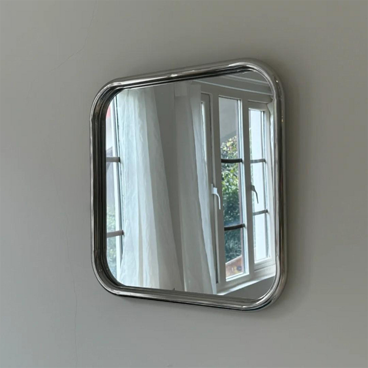 Modern Minimalist Round Square Stainless Steel Glass Wall Mirror For Bathroom