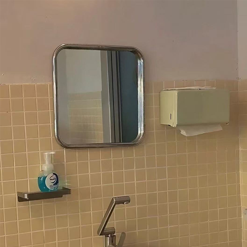 Modern Minimalist Round Square Stainless Steel Glass Wall Mirror For Bathroom
