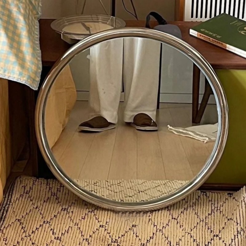 Modern Minimalist Round Square Stainless Steel Glass Wall Mirror For Bathroom