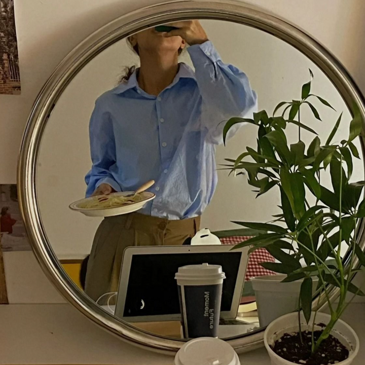 Modern Minimalist Round Square Stainless Steel Glass Wall Mirror For Bathroom