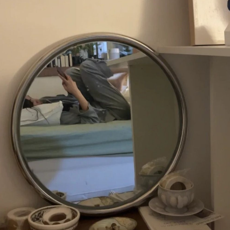 Modern Minimalist Round Square Stainless Steel Glass Wall Mirror For Bathroom