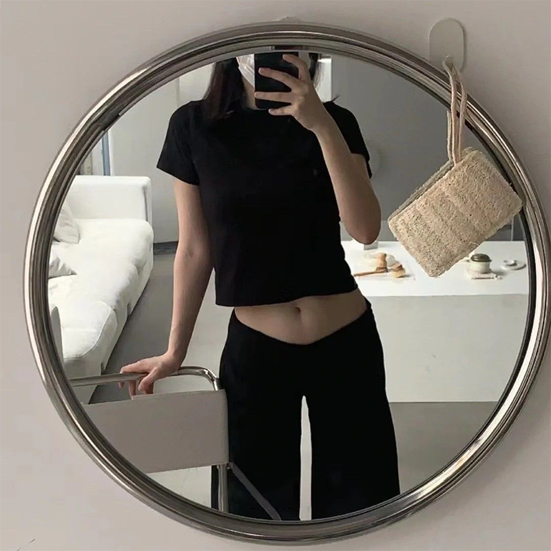 Modern Minimalist Round Square Stainless Steel Glass Wall Mirror For Bathroom