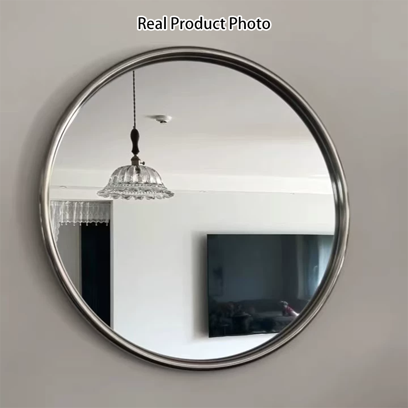Modern Minimalist Round Square Stainless Steel Glass Wall Mirror For Bathroom