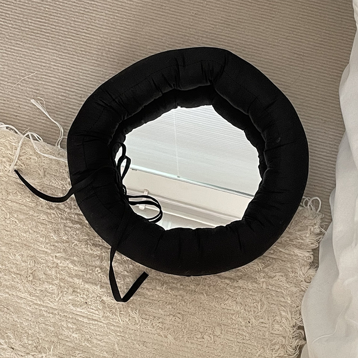Contemporary Creative Round Cotton Fabric Acrylic Hanging Wall Mirror For Bedroom