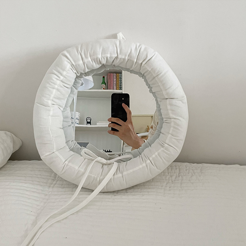 Contemporary Creative Round Cotton Fabric Acrylic Hanging Wall Mirror For Bedroom