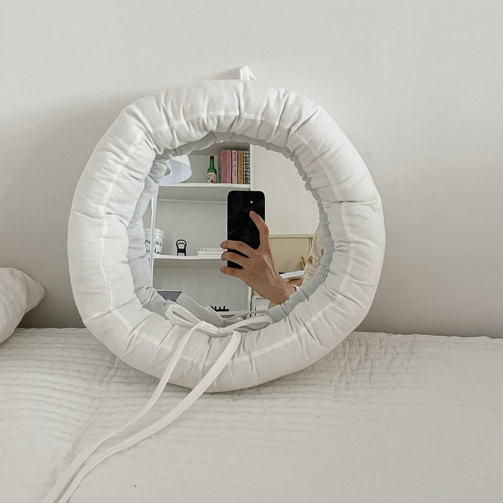 Contemporary Creative Round Cotton Fabric Acrylic Hanging Wall Mirror For Bedroom