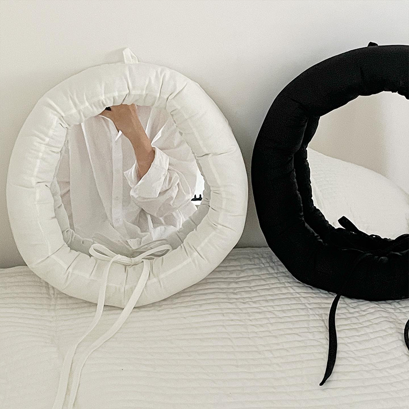 Contemporary Creative Round Cotton Fabric Acrylic Hanging Wall Mirror For Bedroom