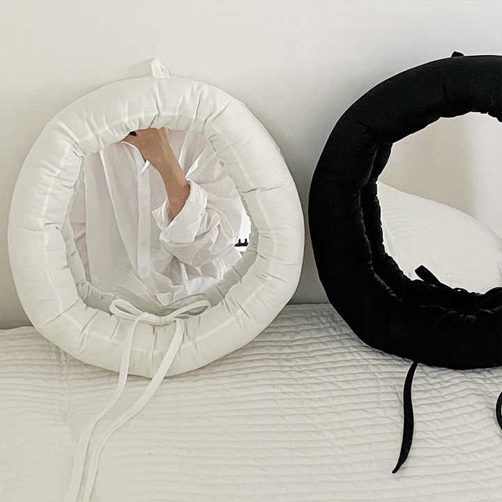 Contemporary Creative Round Cotton Fabric Acrylic Hanging Wall Mirror For Bedroom