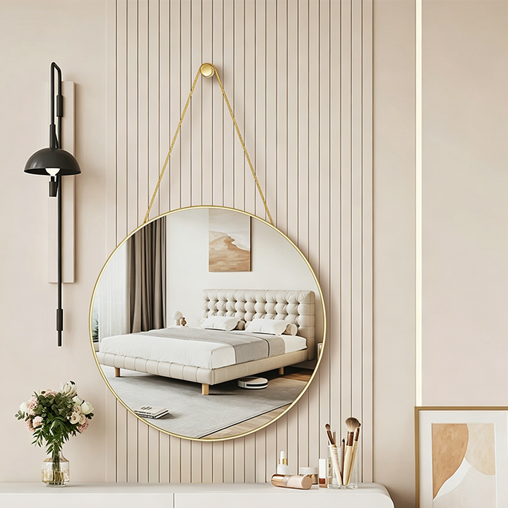 Modern Minimalist Round PVC MDF Glass Wall Mirror For Living Room