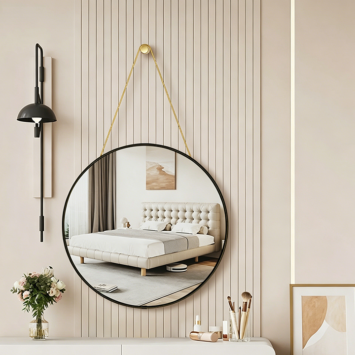Modern Minimalist Round PVC MDF Glass Wall Mirror For Living Room