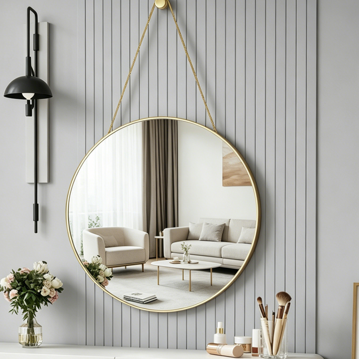 Modern Minimalist Round PVC MDF Glass Wall Mirror For Living Room