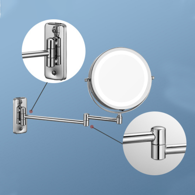 Modern Minimalist Round Iron Glass LED Wall Mirror Foldable For Bathroom