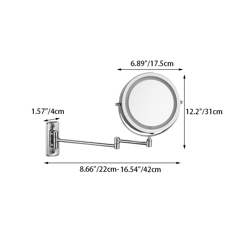 Modern Minimalist Round Iron Glass LED Wall Mirror Foldable For Bathroom