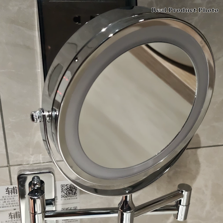 Modern Minimalist Round Iron Glass LED Wall Mirror Foldable For Bathroom