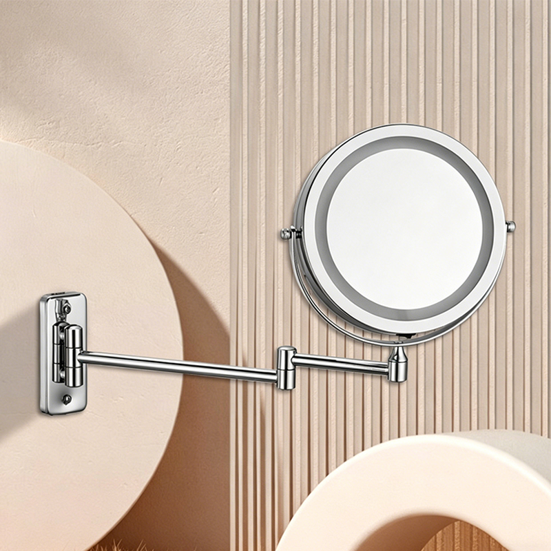 Modern Minimalist Round Iron Glass LED Wall Mirror Foldable For Bathroom