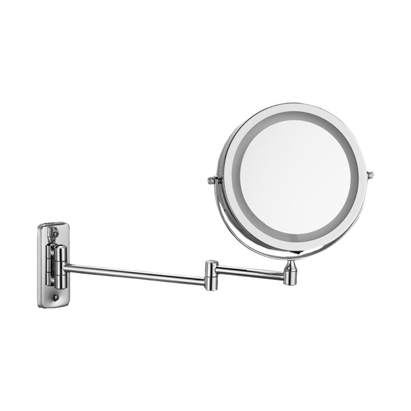 Modern Minimalist Round Iron Glass LED Wall Mirror Foldable For Bathroom
