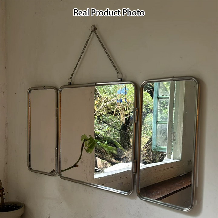 Modern Minimalist Rectangular Stainless Steel Glass Tri-Fold Wall Mirror For Bathroom