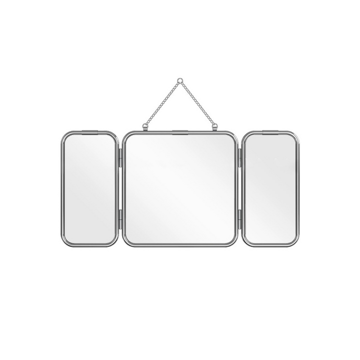 Modern Minimalist Rectangular Stainless Steel Glass Tri-Fold Wall Mirror For Bathroom