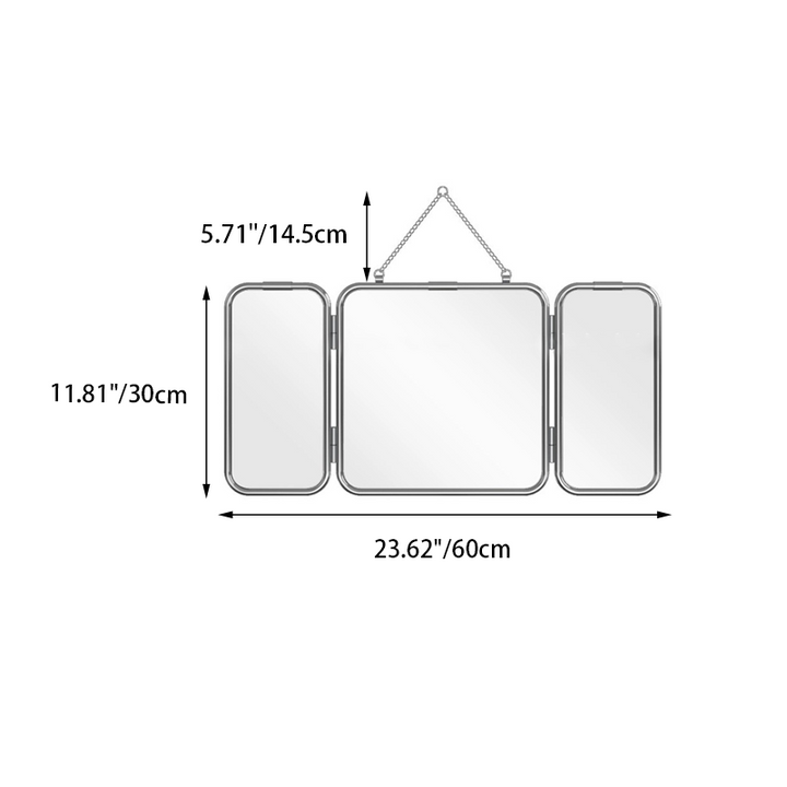 Modern Minimalist Rectangular Stainless Steel Glass Tri-Fold Wall Mirror For Bathroom