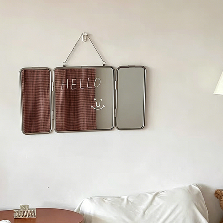 Modern Minimalist Rectangular Stainless Steel Glass Tri-Fold Wall Mirror For Bathroom