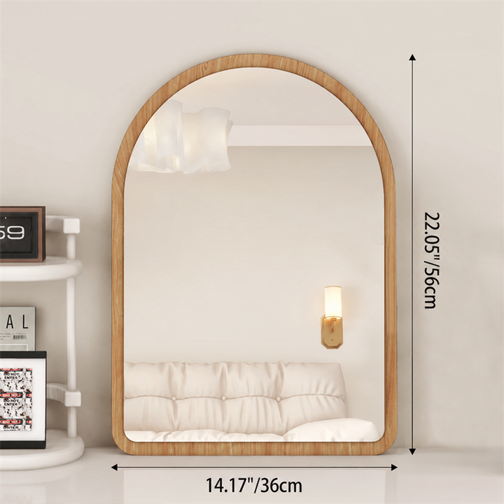 Modern Mid-Century Particleboard Glass Tabletop Arched Shaped Wall-Mountable Wall Mirror For Bedroom & Entryway