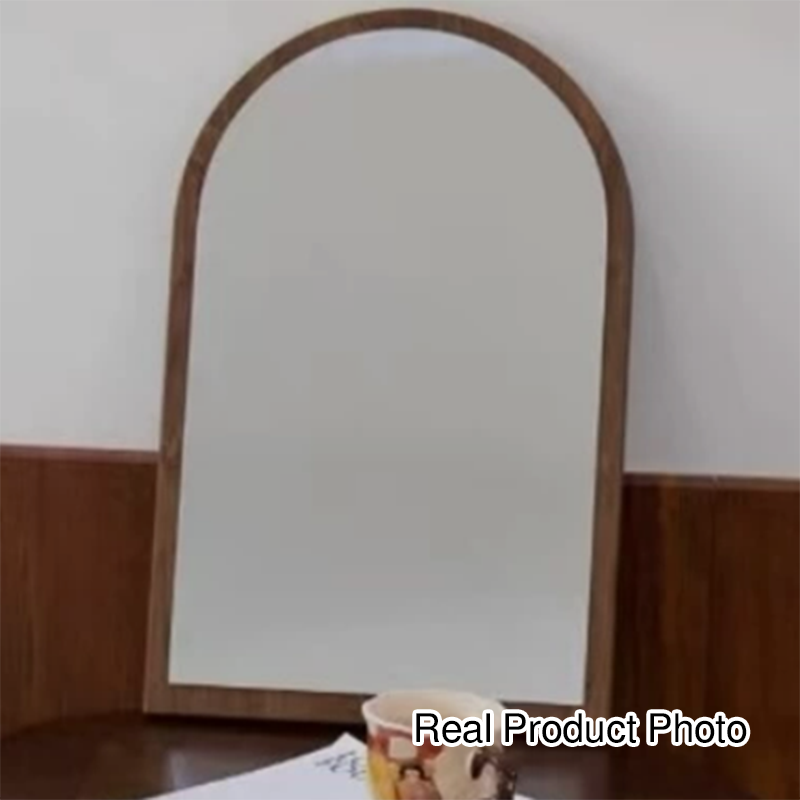 Modern Mid-Century Particleboard Glass Tabletop Arched Shaped Wall-Mountable Wall Mirror For Bedroom &amp; Entryway
