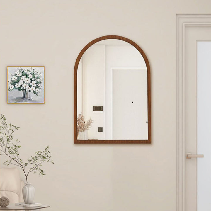 Modern Mid-Century Particleboard Glass Tabletop Arched Shaped Wall-Mountable Wall Mirror For Bedroom &amp; Entryway