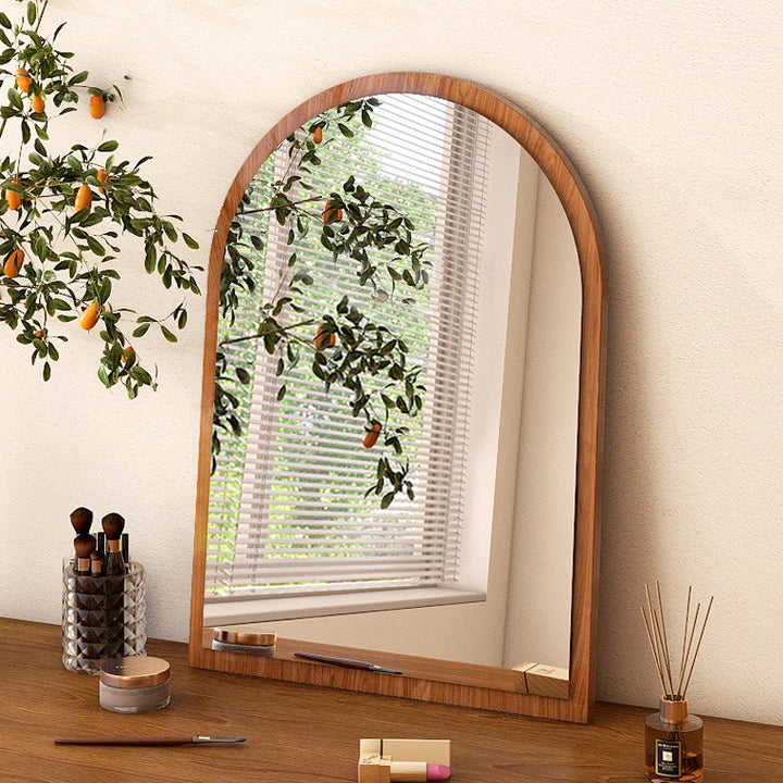 Modern Mid-Century Particleboard Glass Tabletop Arched Shaped Wall-Mountable Wall Mirror For Bedroom &amp; Entryway