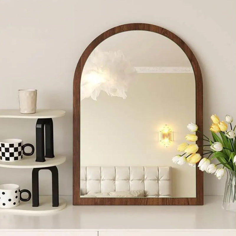 Modern Mid-Century Particleboard Glass Tabletop Arched Shaped Wall-Mountable Wall Mirror For Bedroom &amp; Entryway