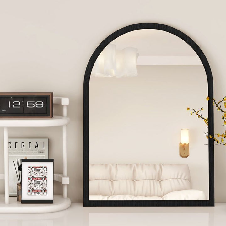 Modern Mid-Century Particleboard Glass Tabletop Arched Shaped Wall-Mountable Wall Mirror For Bedroom &amp; Entryway