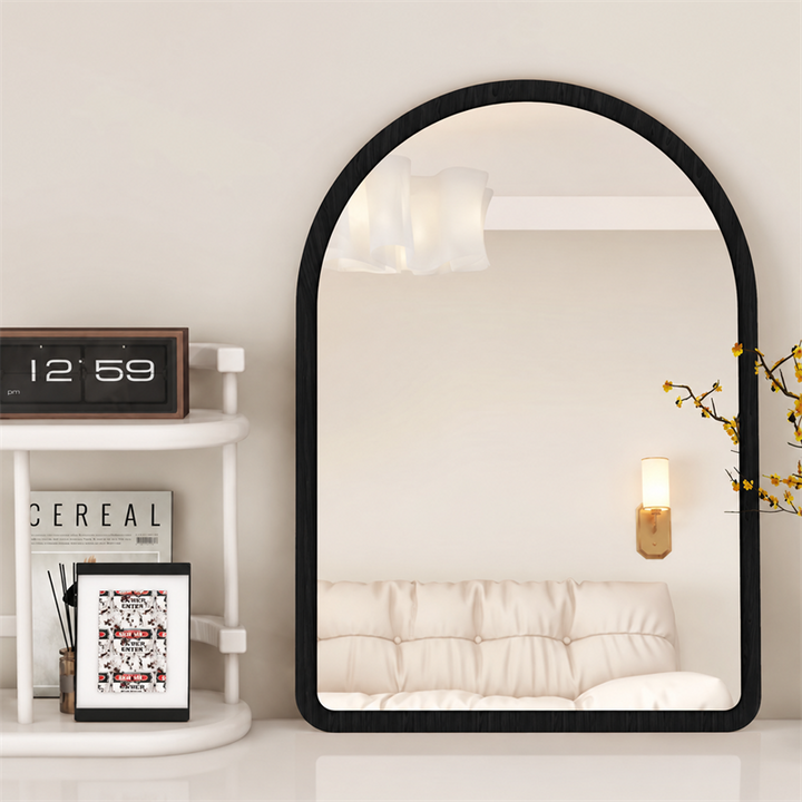 Modern Mid-Century Particleboard Glass Tabletop Arched Shaped Wall-Mountable Wall Mirror For Bedroom & Entryway