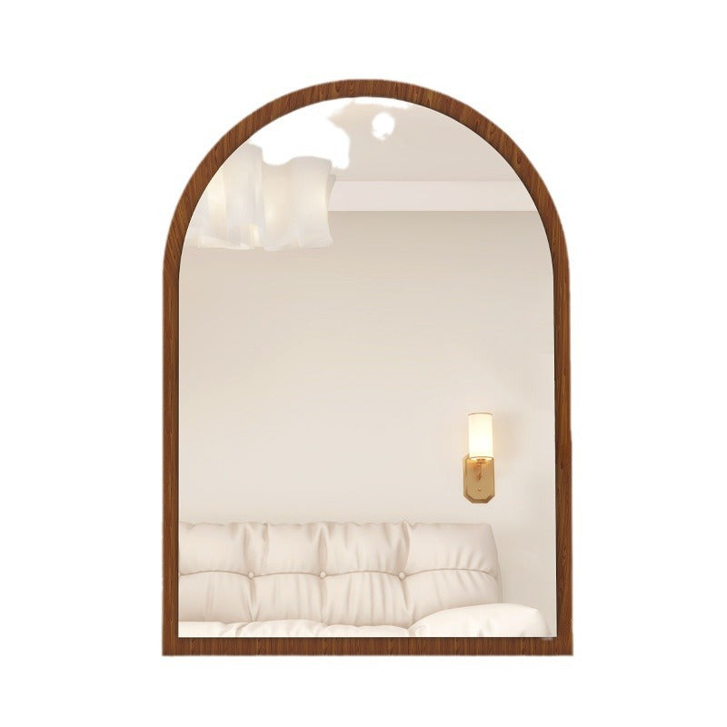 Modern Mid-Century Particleboard Glass Tabletop Arched Shaped Wall-Mountable Wall Mirror For Bedroom &amp; Entryway