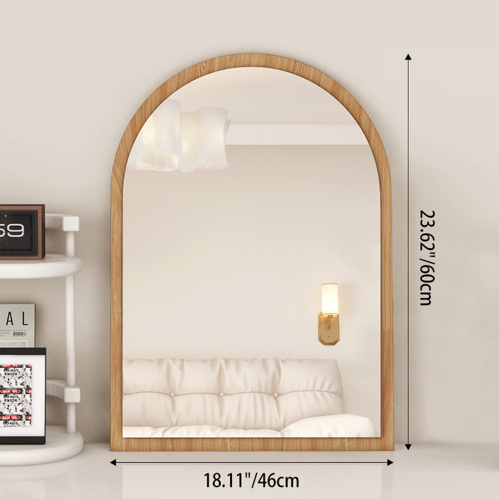 Modern Mid-Century Particleboard Glass Tabletop Arched Shaped Wall-Mountable Wall Mirror For Bedroom &amp; Entryway