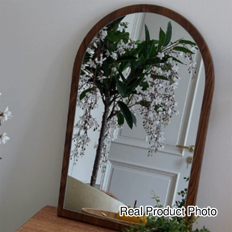 Modern Mid-Century Particleboard Glass Tabletop Arched Shaped Wall-Mountable Wall Mirror For Bedroom &amp; Entryway