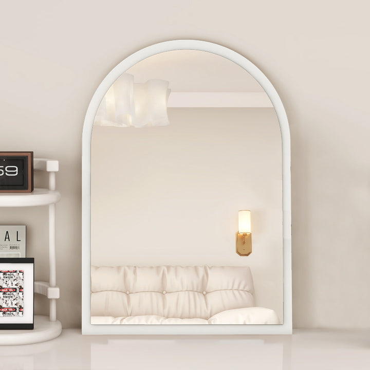 Modern Mid-Century Particleboard Glass Tabletop Arched Shaped Wall-Mountable Wall Mirror For Bedroom &amp; Entryway